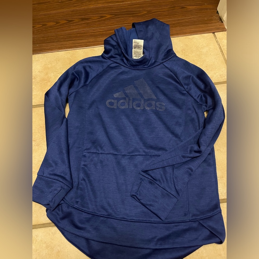 Girls youth blue silver adidas hoodie sweatshirt